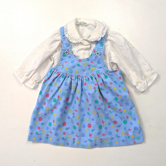 Vintage Other - Vintage Healthtex Dress Girls Sz 18m Blue Pinafore Jumper Corduroy Outfit 80s